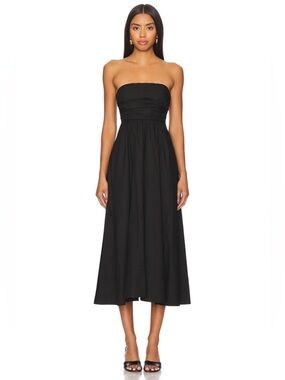 A.L.C Strapless Ruched Bodice Tate Poplin Dress Black